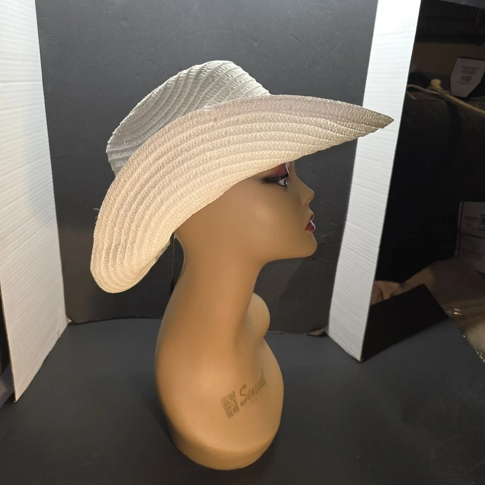 Women's Straw Cowboy Hat Wide Brim Summer‎ Beach Sun Hat with Chin Strap